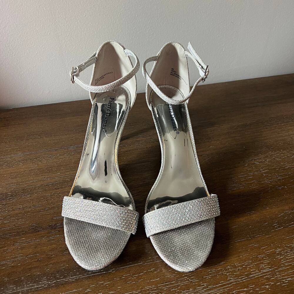 Pierre Dumas Woman’s Margaret 3 Silver‎ 3” Heels Ankle Strap Dress Shoe- Size 9M